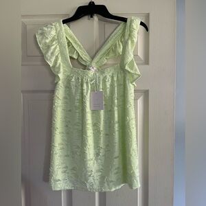 NEW Lauren Conrad green sleeveless ruffle blouse tank top textured lace apron L